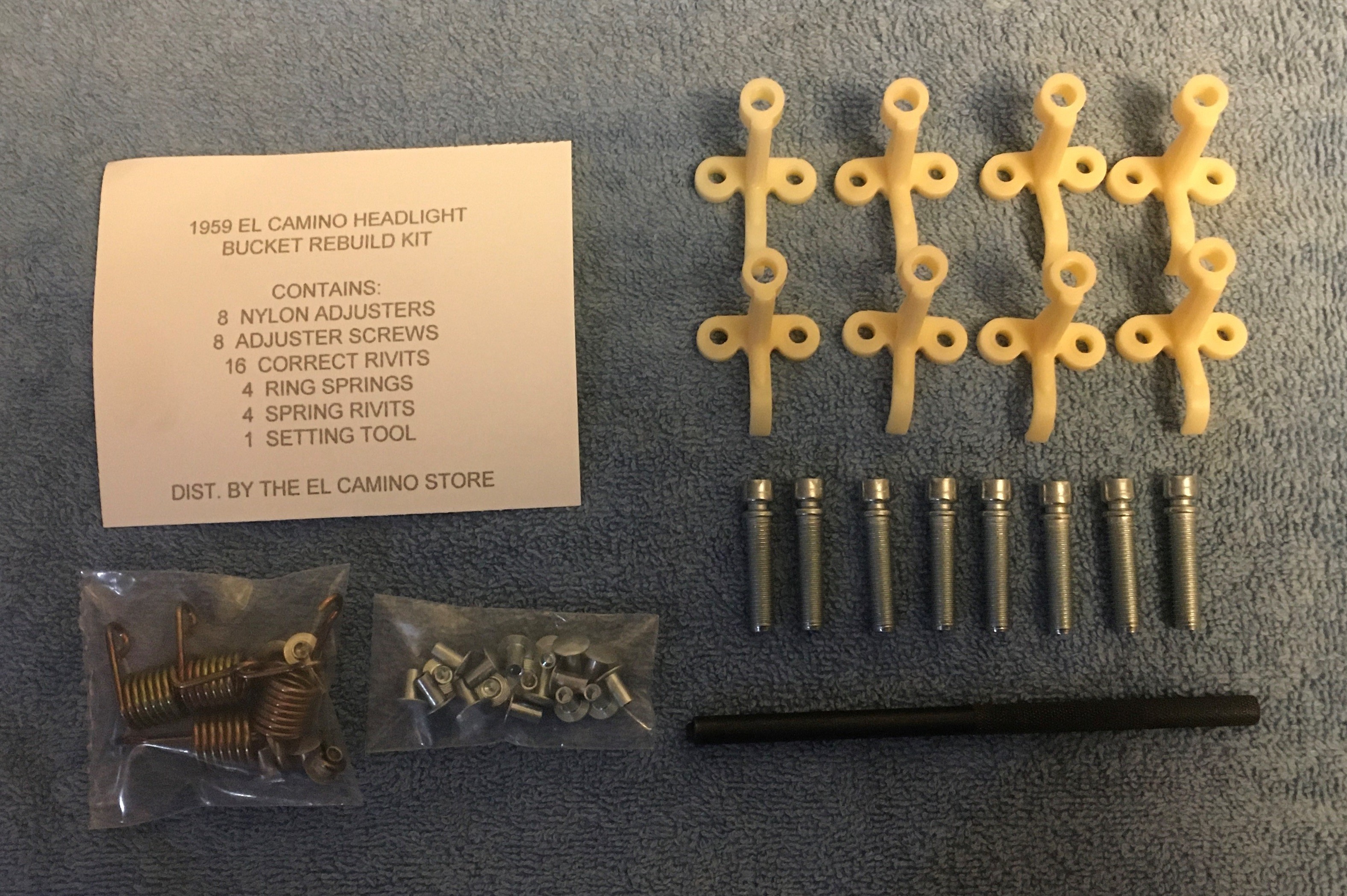 ADJUSTABLE HEADLIGHT HARDWARE 1958-59, Complete Kit