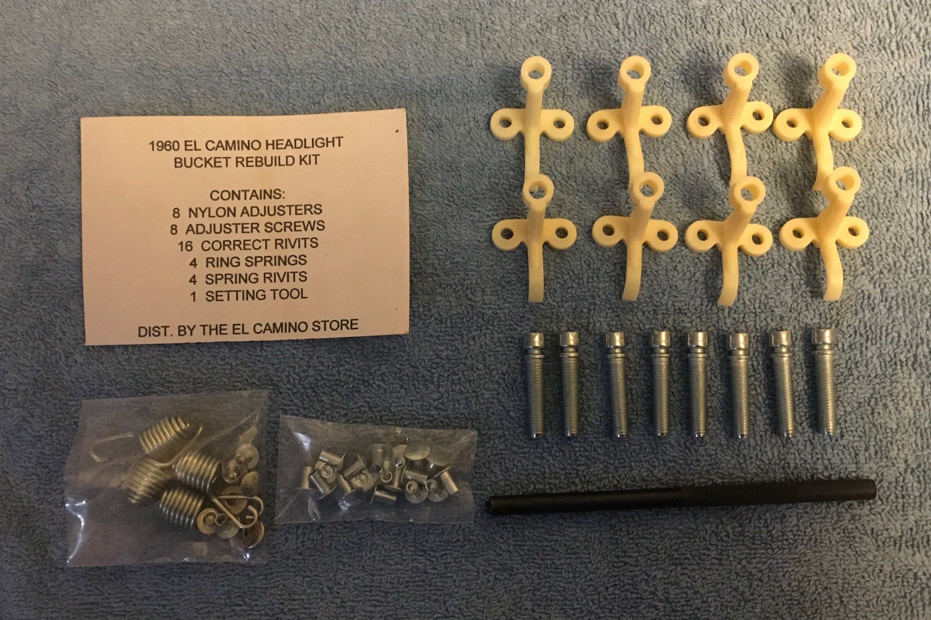 ADJUSTABLE HEADLIGHT HARDWARE 1960-61, Complete Kit